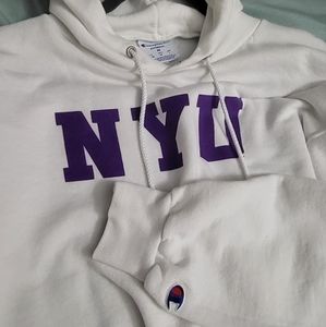 NYU White Champion Hoodie